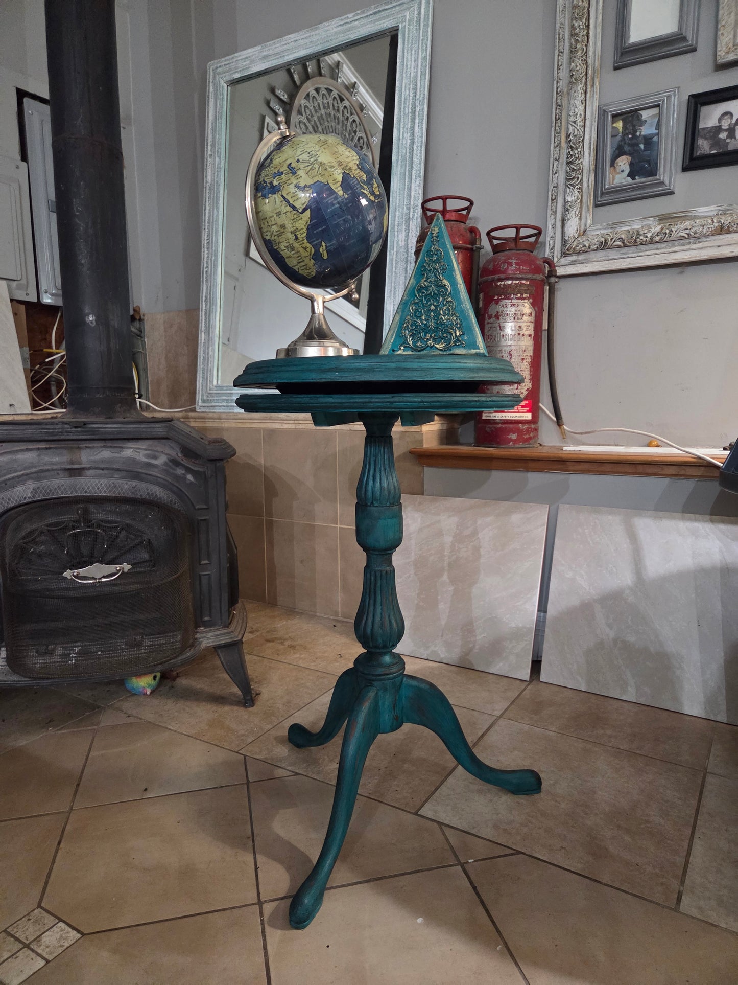 Upcycled Accent Table with Clock-Face Top β Hand-Painted, One-of-a-Kind