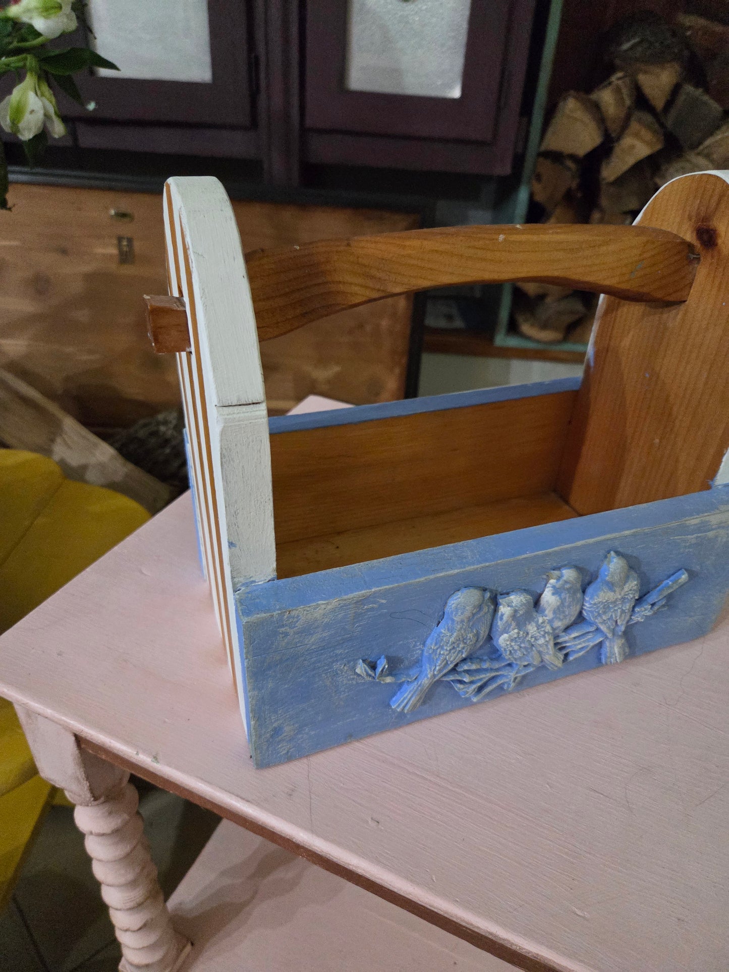 Upcycled Handmade Wooden Caddy with bird motif