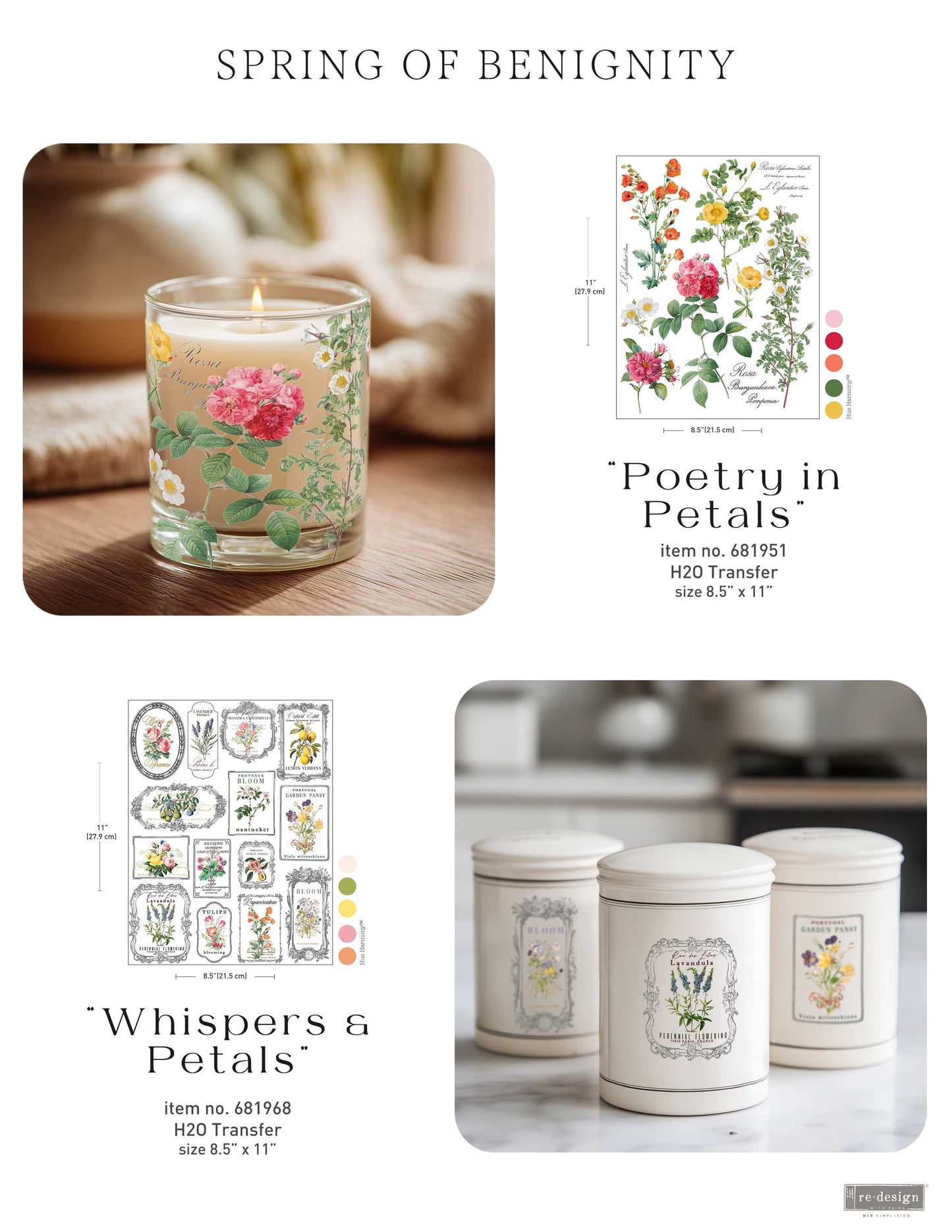H2O Transfers Single Sheet - Whispers & Petals