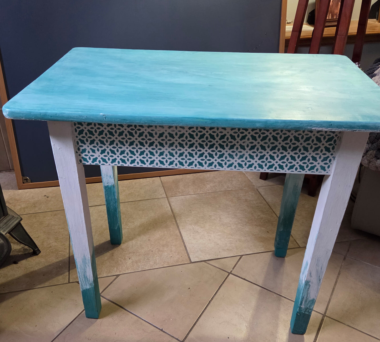 Deep Turquoise Upcycled Side Table / Small Desk with Drawer