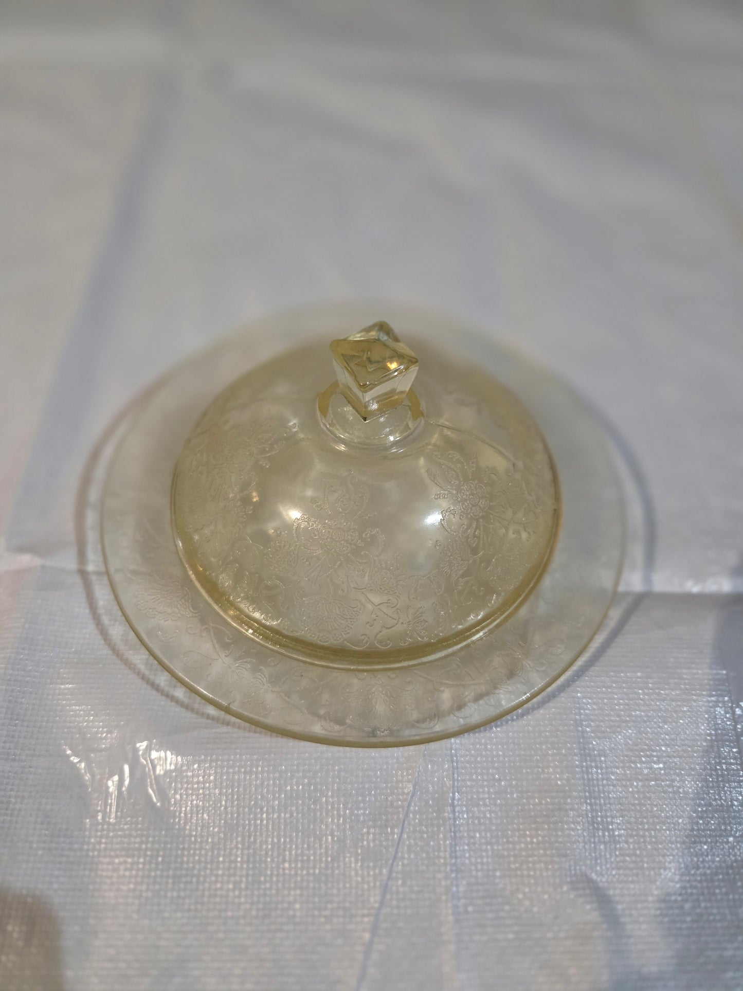 1930s Hazel Atlas Yellow FLORENTINE No 2 Poppy Depression Glass Rare butter dish