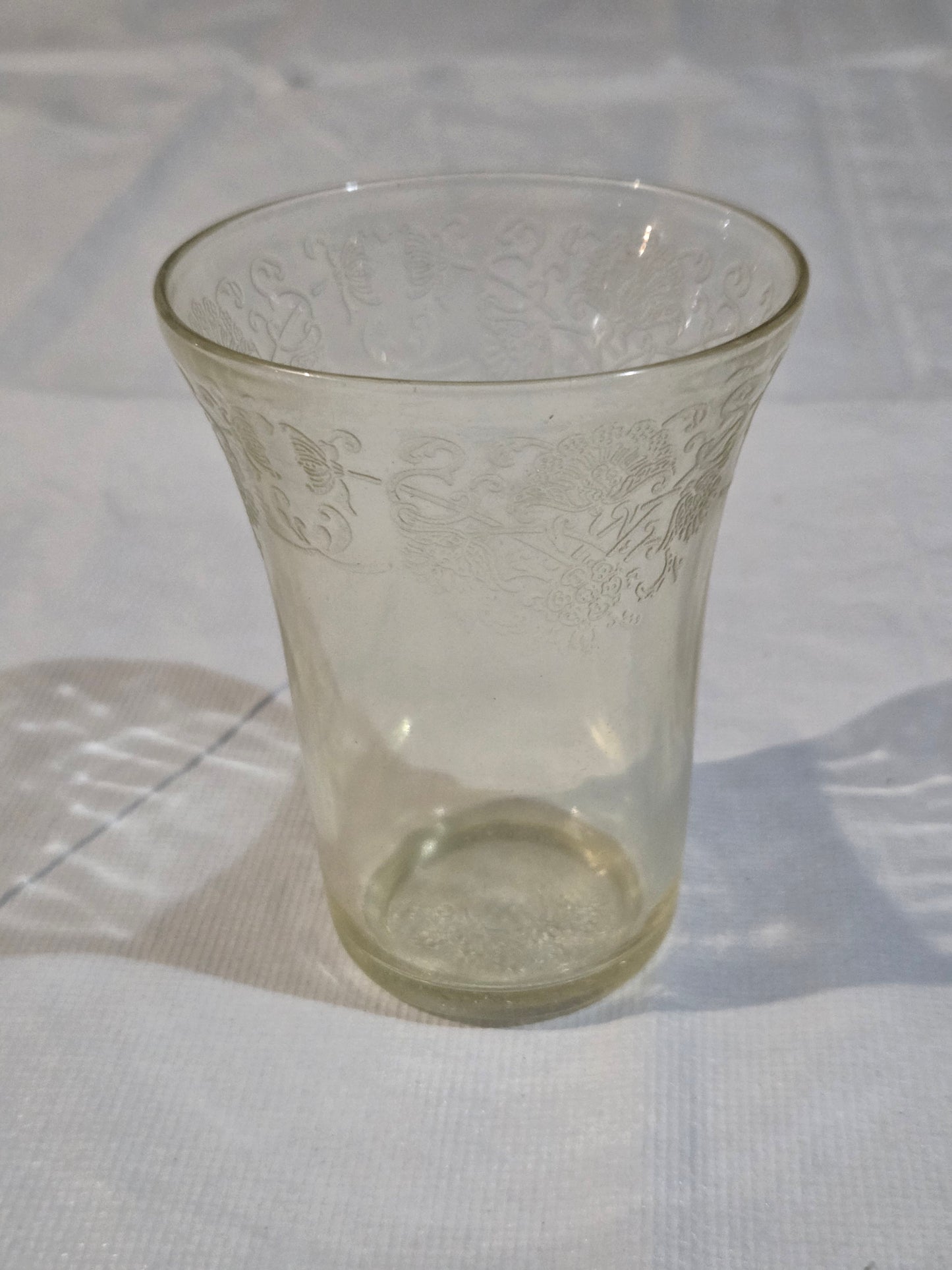 1930s Hazel Atlas Yellow FLORENTINE No 2 Poppy Depression Glass  4" 9 oz. Water Tumbler Flat