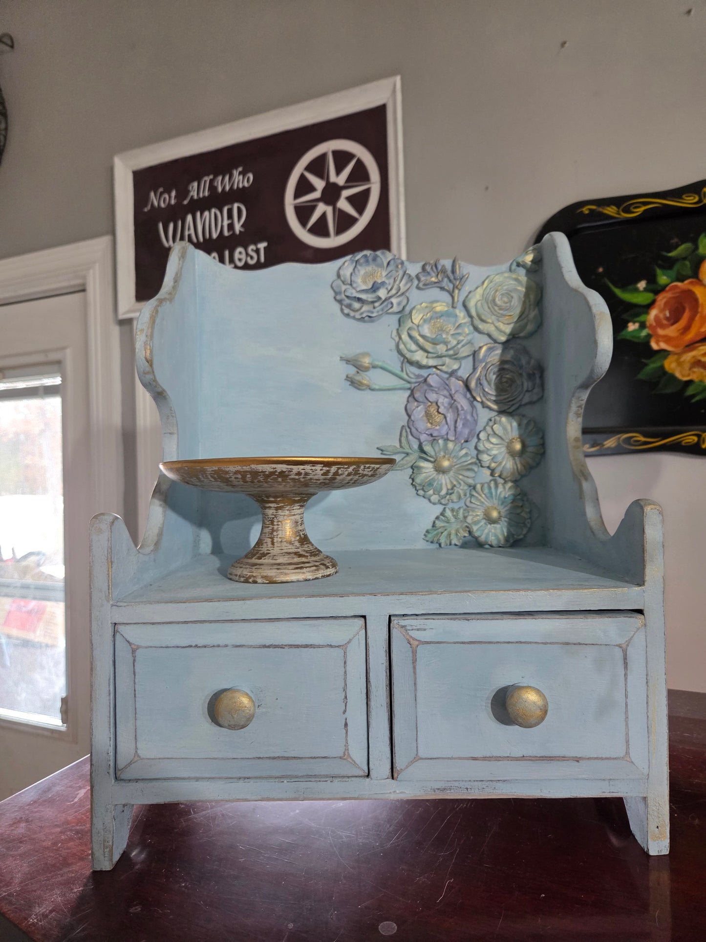 Charming Upcycled Cottage Cabinet – Hand-Painted Floral Accent