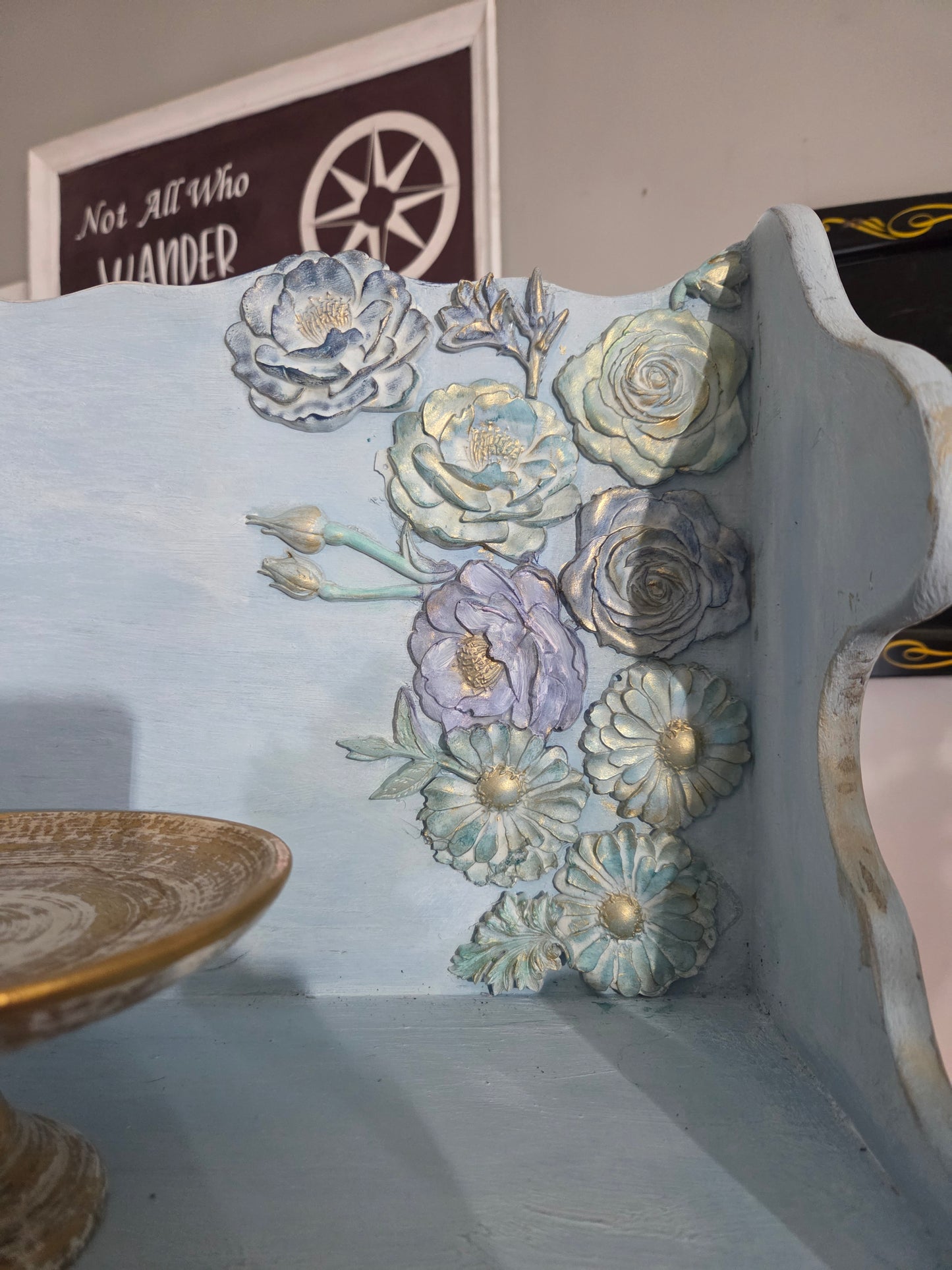 Charming Upcycled Cottage Cabinet – Hand-Painted Floral Accent