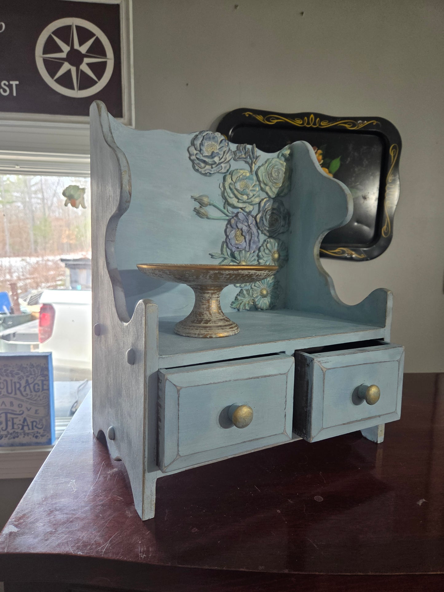 Charming Upcycled Cottage Cabinet – Hand-Painted Floral Accent