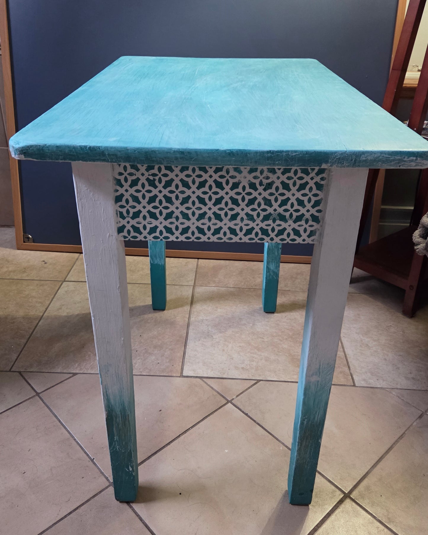 Deep Turquoise  Upcycled Side Table / Small Desk with Drawer